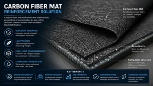 Carbon fiber mat reinforcement material improving durability, impact resistance, and structural performance.