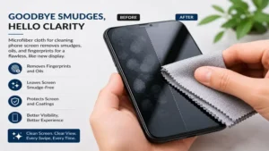 Microfiber cloth for cleaning phone screen effectively removing smudges and oily marks