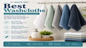 Fast-drying best washcloths hanging on a towel rack after use