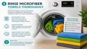 Thoroughly rinsing away detergent residue as part of how to clean microfiber towels effectively