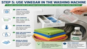 Using a washing machine with vinegar to clean microfiber cloth for a deeper clean