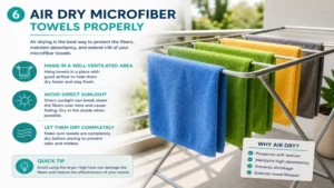 Air drying towels in a ventilated area after completing how to clean microfiber towels