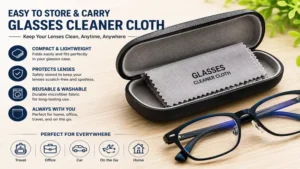 glasses cleaner cloth neatly stored inside an eyeglass case for convenient travel and daily use