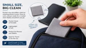 Portable microfiber cloth for cleaning phone screen carried with smartphones and tablets
