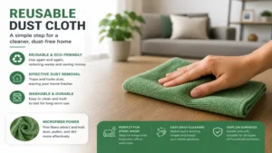 Reusable dust cloth helping maintain a dust-free living room