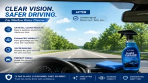 Car window glass cleaner delivering crystal-clear windshield visibility for safer driving conditions