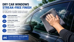 microfiber towels for cleaning car windows and drying glass with a spotless finish
