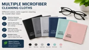 Assorted microfiber eyeglass cleaning cloth options in different colors for lens cleaning