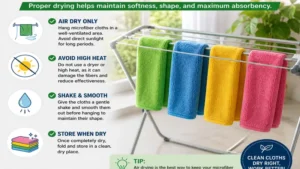 Proper air drying tips after using vinegar to clean microfiber cloth to preserve absorbency