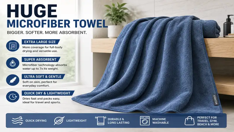 Huge microfiber towel with ultra-soft fabric for fast drying and cleaning