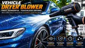 Professional vehicle dryer blower removing water from a car after washing