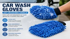 Soft microfiber car wash gloves designed for gentle cleaning and maximum dirt absorption