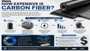 Diagram showing how expensive is carbon fiber by explaining the complex production process and high manufacturing costs.