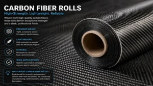 Close-up of carbon fiber rolls showing the premium woven texture for high-strength composite materials.