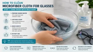 How to clean microfiber cloth for glasses by hand using mild soap and lukewarm water