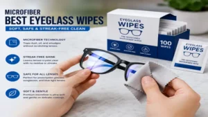 Soft microfiber best eyeglass wipes designed for streak-free cleaning of prescription glasses and sunglasses.