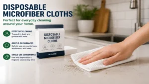 Disposable microfiber cloths used to wipe kitchen countertops and remove dirt, dust, and everyday messes