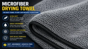 Close-up of the best towel to dry car without scratching showing ultra-soft microfiber fibers