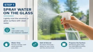 How to use norwex window cloth by lightly misting water onto a glass window before wiping.