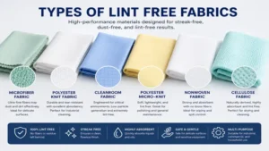 Different types of lint free fabrics used for precision cleaning and maintenance