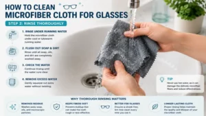 How to clean microfiber cloth for glasses thoroughly by rinsing away dust and cleaning residue