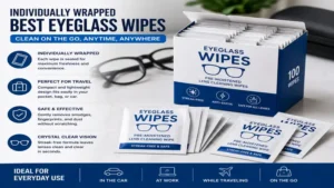 Individually wrapped best eyeglass wipes for convenient lens cleaning at home, work, or while traveling.