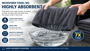 Highly absorbent microfiber towel big for soaking up water quickly