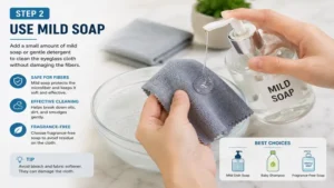 Using mild soap when learning how to wash eyeglass cloth safely and effectively