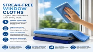 window cleaning cloths delivering a streak-free shine on household windows