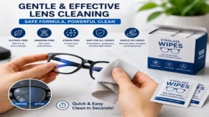 Alcohol-free best eyeglass wipes safe for coated eyeglass lenses and delicate optical surfaces.