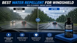 Best water repellent for windshield showing a before and after comparison of water repellency