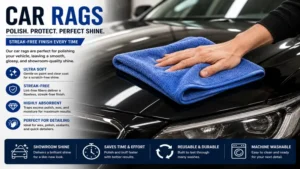 car rags polishing a vehicle to achieve a clean, glossy, streak-free finish