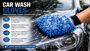Car wash gloves helping remove dirt and grime during professional car detailing