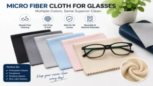 micro fiber cloth for glasses available in multiple colors for everyday eyewear care and maintenance.
