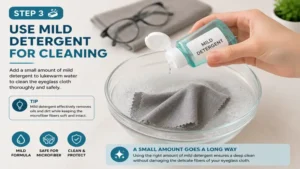 How do you clean eyeglass cloths with a small amount of mild detergent to protect microfiber fibers