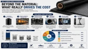 Industries demonstrating how expensive is carbon fiber in aerospace, automotive, sporting goods, and marine applications.