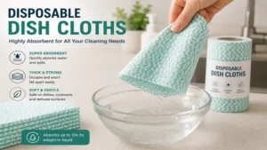 Highly absorbent disposable dish cloths soaking up water and liquid spills quickly and effectively