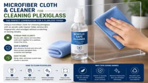microfiber cloth for cleaning plexiglass paired with an acrylic-safe cleaner for effective surface care