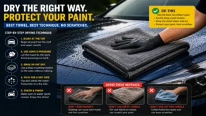 Proper drying technique using the best towel to dry car without scratching to avoid swirl marks