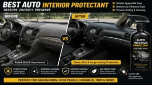 Before and after results using the best auto interior protectant on faded interior surfaces.