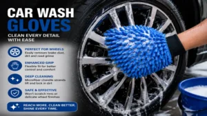 Car wash gloves used for cleaning wheels, rims, and hard-to-reach vehicle areas
