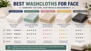 Comparison chart of best washcloths for face based on texture softness and absorbency
