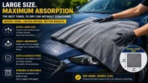 Large microfiber towel recognized as the best towel to dry car without scratching and leaving no streaks