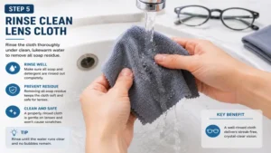 Thoroughly rinsing the fabric after washing in a guide on how to wash eyeglass cloth