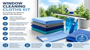window cleaning cloths paired with cleaning tools for professional window care
