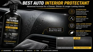Close-up of the best auto interior protectant highlighting streak-free protection and premium finish.