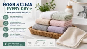 Freshly washed best washcloths for face prepared for hygienic facial care and cleansing
