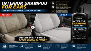 interior shampoo for cars showing before and after results on heavily soiled car seats.