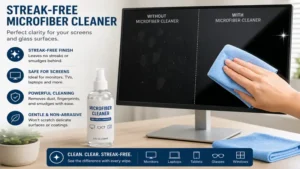 Microfiber cleaner providing a streak-free finish on glass, monitors, and electronic displays.