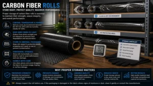 Proper storage of carbon fiber rolls in a clean, dry environment to maintain material quality and performance.